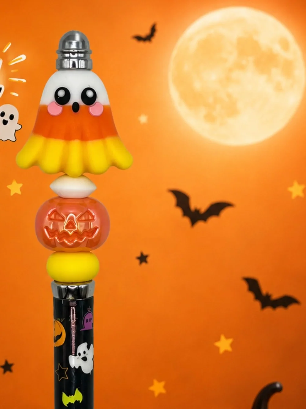 Candy Corn Ghost Halloween Beaded Pen